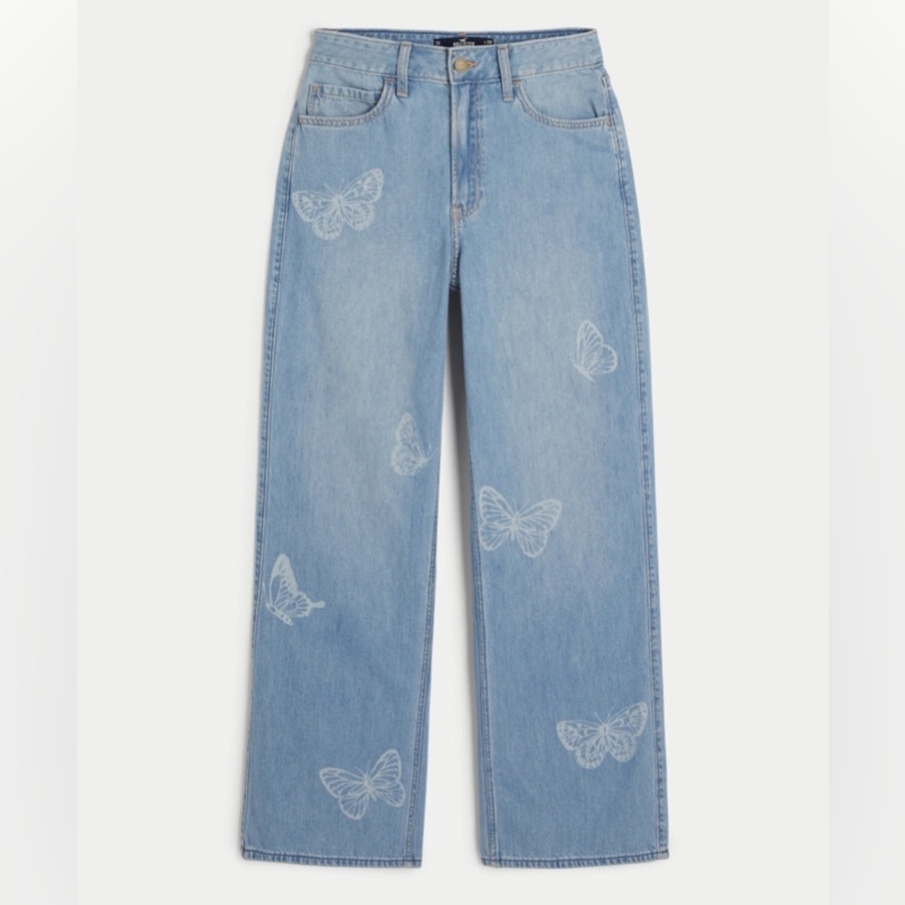 Hollister Butterfly Jeans Ultra High Rise Baggy Jean Pants Like New NWT